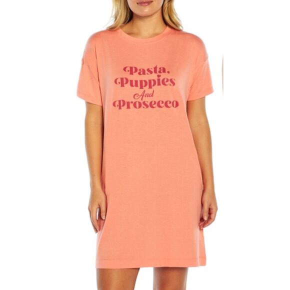 Wildfox Pink Pasta Puppies and Prosecco Pajama Nightgown Dress Size Medium NWT - Picture 1 of 8